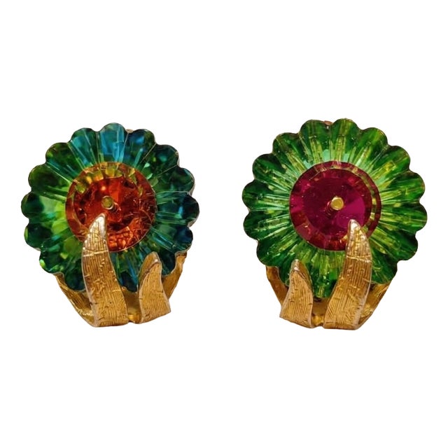 Vintage Flower Clip-on Earrings from Elsa Schiaparelli, 1950s For Sale