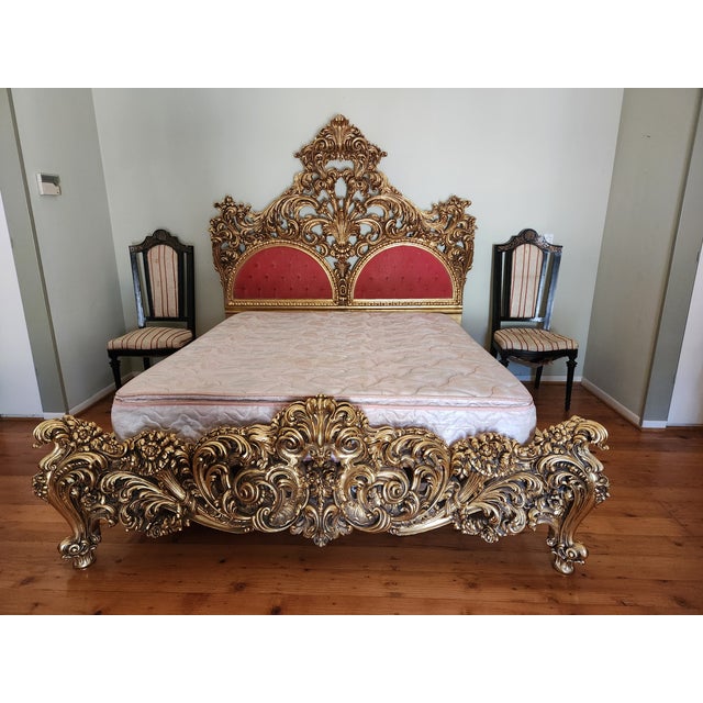 Late 20th Century Italian Hand-Carved Gilt Bed | Baroque / Rococo Style For Sale - Image 16 of 16