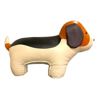 Late 20th Century Dog Footstool Kid's Chair Ottoman 41" Large Oversized Beagle Faux Leather Cool Decor For Sale