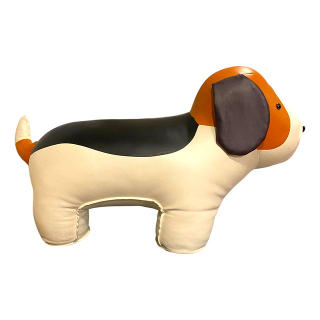 Late 20th Century Dog Footstool Kid's Chair Ottoman 41" Large Oversized Beagle Faux Leather Cool Decor For Sale