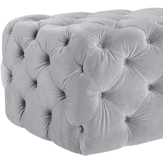 Kaylee Jumbo Grey Velvet Ottoman For Sale - Image 4 of 7