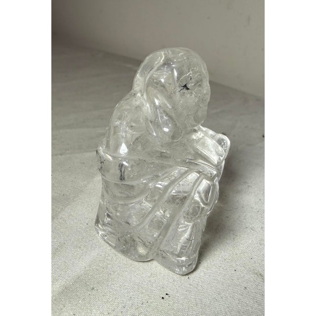Chinese Antique Hand Carved Chinese Buddha Clear Rock Crystal Stone Sculpture Statue For Sale - Image 3 of 9