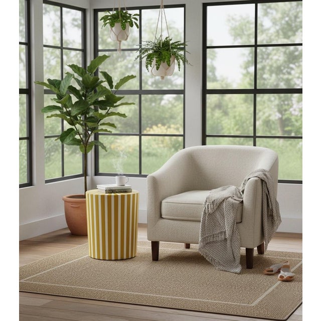 Yellow Contemporary Moroccan Resin-Inlay Sunburst Drum Stool or Side Table in Ochre & White For Sale - Image 8 of 9