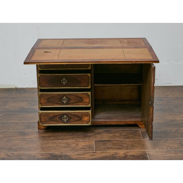 19th Century English Rosewood Campaign-Style Desk With Leather Writing Surface For Sale - Image 12 of 14