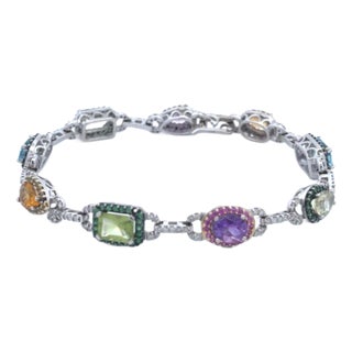 Lovely Diamond Multicolor Gems 18k White Gold Bracelet For Sale