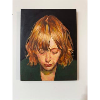 At The Verde River by Fikriye Oz | Oil On Wood Portrait of a woman with short, wavy hair. For Sale