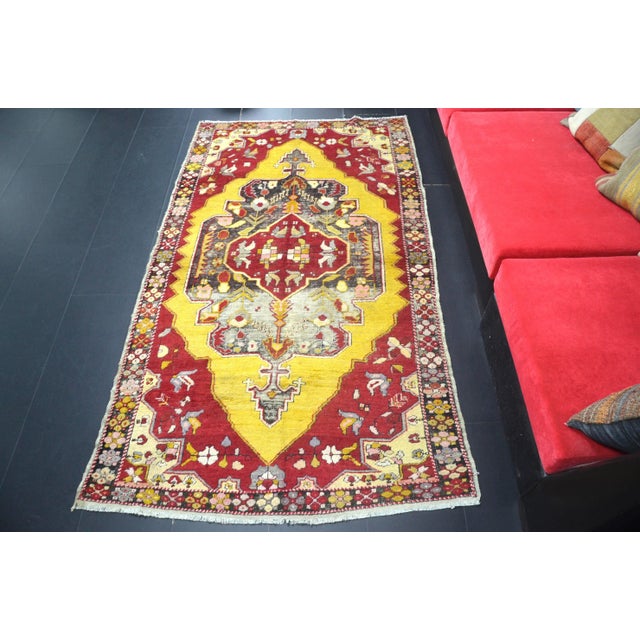 Traditional Vintage Turkish Red and Yellow Rug For Sale - Image 3 of 11