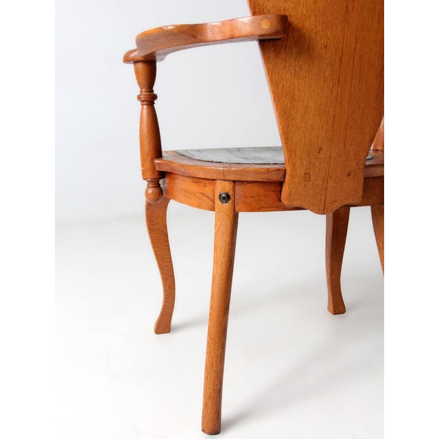 Antique Arts & Crafts Wood Armchair With Metal Seat For Sale - Image 13 of 18