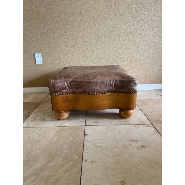 Hickory Furniture Western Serpentine Distressed Leather Ottoman by Hickory Furniture For Sale - Image 4 of 12