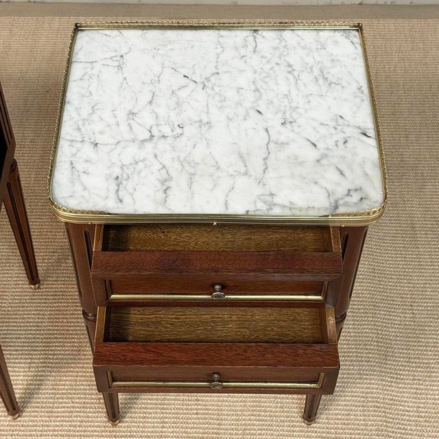 Pair French Louis XVI Marble Top End Tables For Sale - Image 16 of 17