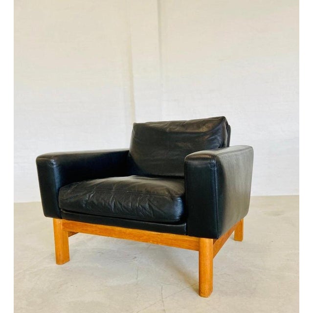 Vintage Danish Black Leather & Oak Lounge Chair by Poul M Volther for Erik Jørgensen, 1960s For Sale - Image 18 of 18