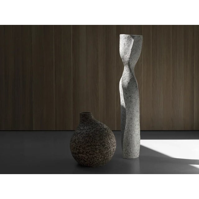 Contemporary White Stone Tall Floor Vase - Column Series in Bio Concrete For Sale - Image 3 of 14