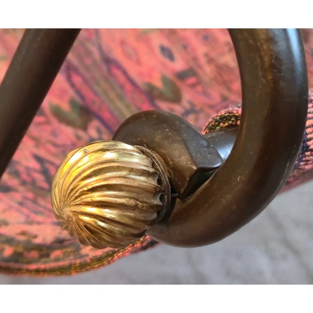 1980s Attributed to David Hicks Wrought Iron Tapestry Sling Chair With Brass Finials For Sale - Image 9 of 16