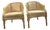 Vintage Solid Wood Faux Bamboo & Cane Barrel Chairs - Pair - Needs Reupholstery For Sale