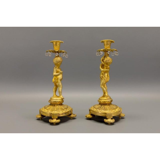 Metal Late 19th Century French Neoclassical Style Bronze Cherub Candleholders, Set of 2 For Sale - Image 7 of 18