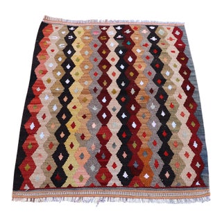 1990s Anatolian Ikat Design Natural Wool Handmade Kilim Rug For Sale