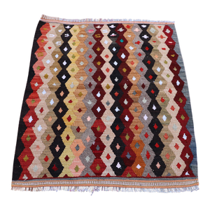 1990s Anatolian Ikat Design Natural Wool Handmade Kilim Rug