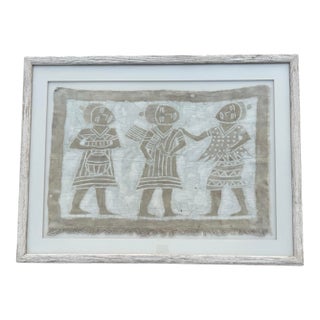 Framed Vintage African Korhogo Mud Cloth Painting For Sale
