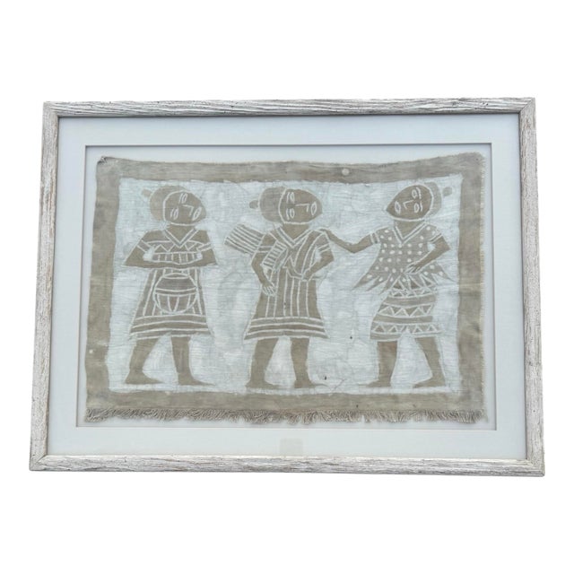 Framed Vintage African Korhogo Mud Cloth Painting For Sale