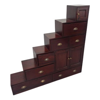 Elm Wood Step Tansu Storage Cabinet For Sale