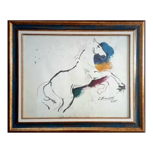 #1980s Modernist Horse Painting, Framed