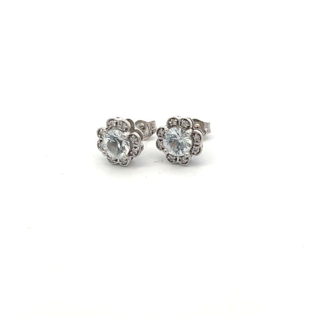 2010s Natural Sapphire Diamond Stud Earrings 14k White Gold 1.62 TCW Certified For Sale - Image 5 of 18
