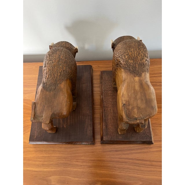 Vintage Carved Buffalo or Bison Sculpture s.l. Mitchell - Set of 2 For Sale In New York - Image 6 of 8