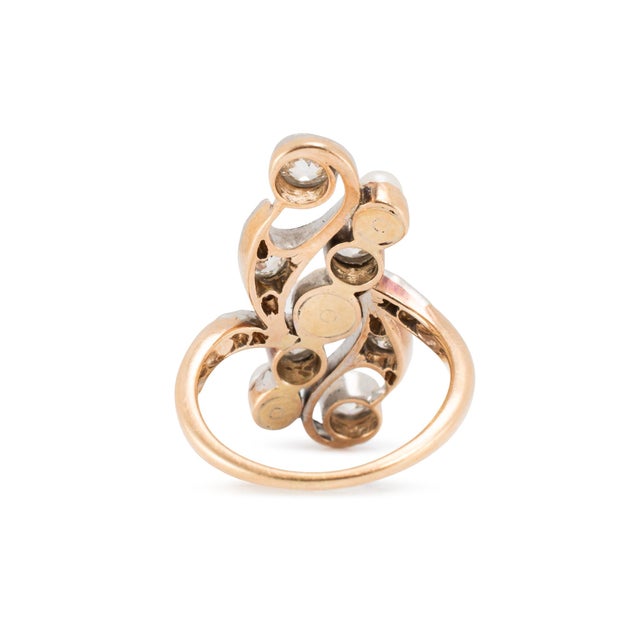Antique Platinum 14k Pearl 1.55ctw Old Euro Diamonds Belle ÉPoque Cocktail Ring, Size 6.25 For Sale In Houston - Image 6 of 8