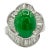 Mid 20th Century 6 Carat Green Jade Oval Cabochon and Baguette Diamond Ring in Platinum, Size 8 For Sale