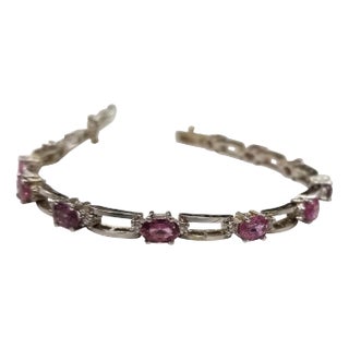 14 Karat White Gold Pink Tourmaline and Diamond Bracelet For Sale