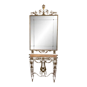 Mid 20th Century Italian Wrought Iron Console and Mirror - Set of 2