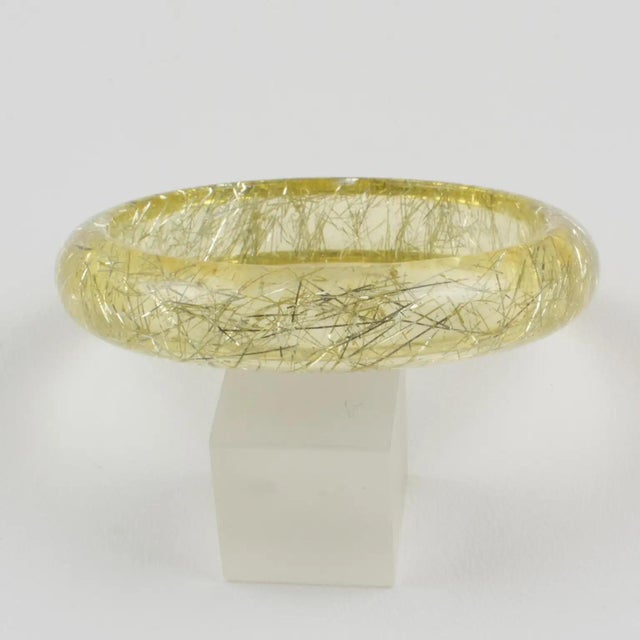 1960s Lucite Bracelet Bangle Yellow Lemon with Silver Metallic Thread Inclusions For Sale - Image 5 of 7