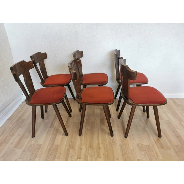 Vintage Tyrolean Dining Chairs with Red Fabric Seat, 1970s, Set of 6 For Sale - Image 13 of 18
