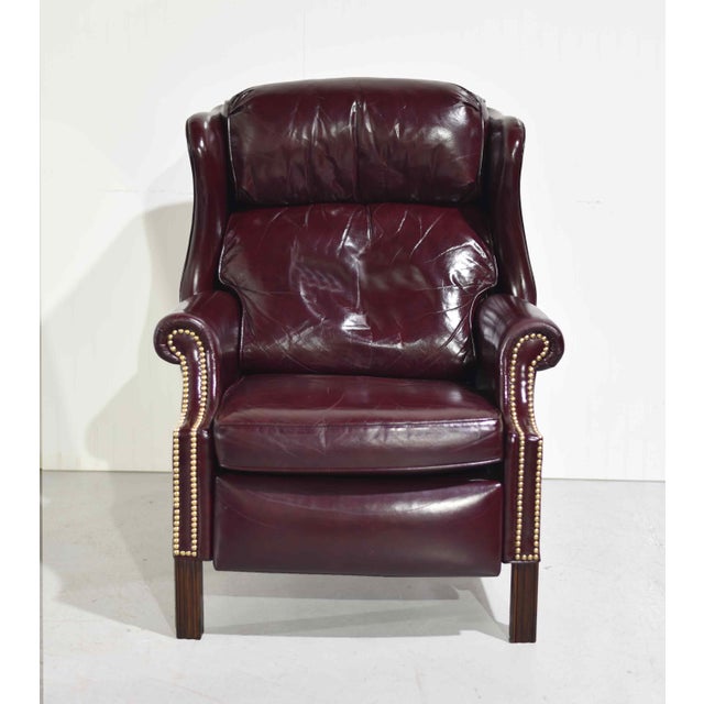 Bradington Young Vintage Traditional Oxblood Leather Wingback Reclining Library Chair by Bradington Young For Sale - Image 4 of 15