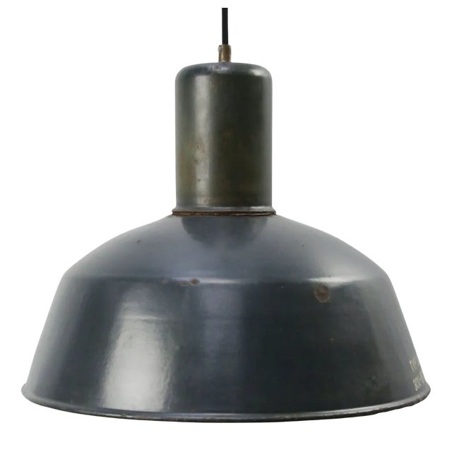 Vintage Industrial Blue Enamel Pendant Light For Sale