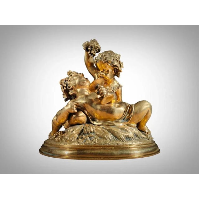 Gold Gilded Bronze Allegory of Harvest with Two Children Figurine, 1880s For Sale - Image 8 of 13