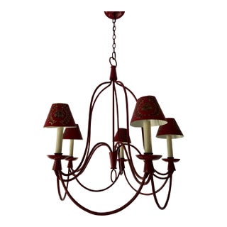 1950s Jean Royère-Inspired Crimson 5-Light Chandelier For Sale