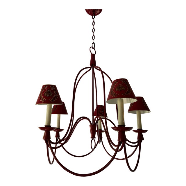 1950s Jean Royère-Inspired Crimson 5-Light Chandelier For Sale