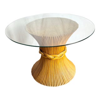 Boho Chic McGuire Style Sheaf of Wheat Circular Glass Top Dining Table For Sale
