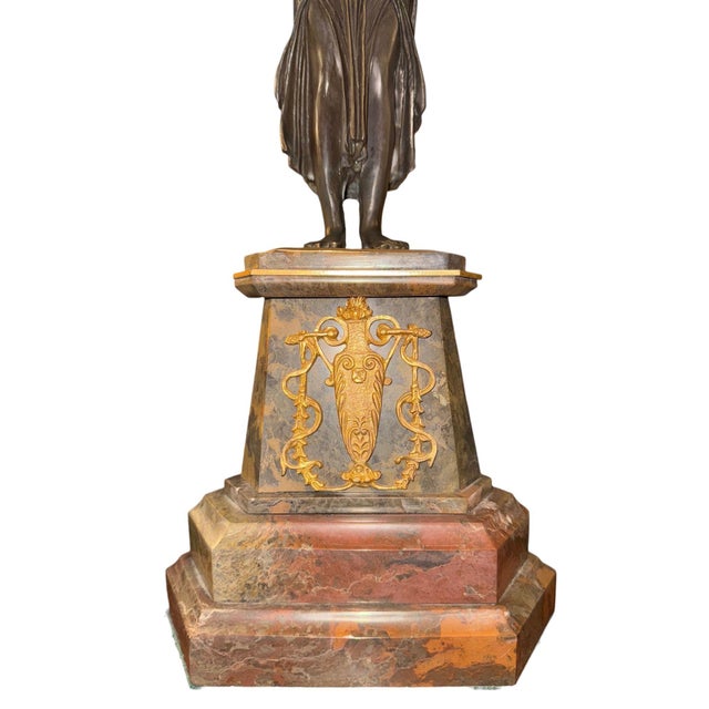 Pair of French 19th Century Empire Style Bronze, Ormolu & Marble Candelabras. For Sale In Los Angeles - Image 6 of 11
