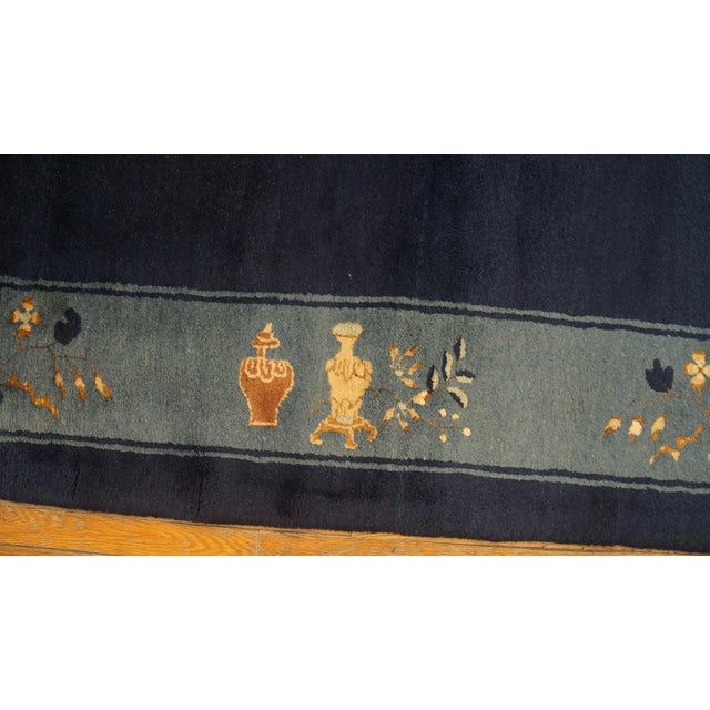 Chinese Radiant Navy Blue Color With Beautiful Florid Design Antique Chinese Peking Rug For Sale - Image 3 of 12