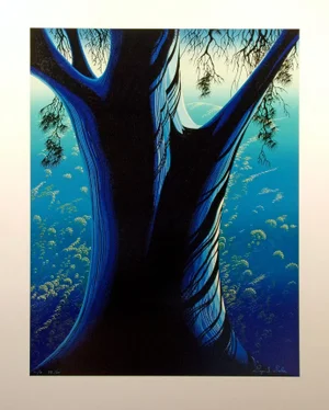 1980 "Blue Pine" Abstract Botanical Serigraph by Eyvind Earle