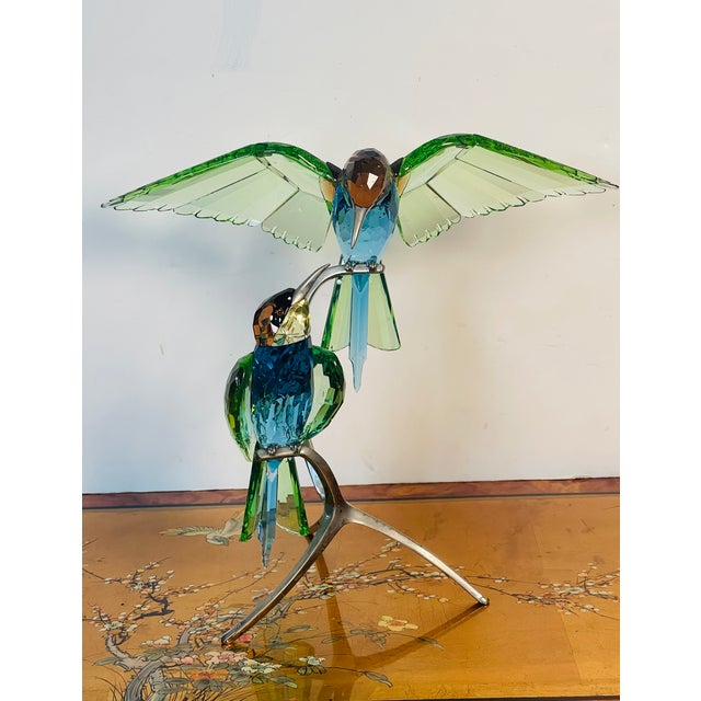 Modern 1970s Swarovski Birds of Paradise Bee Eaters Heinz Tabertshofer 957128 Crystal Sculpture in Box For Sale - Image 3 of 10
