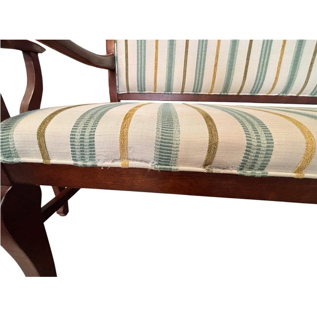 Vintage Regency Style Mahogany Settee With Striped Upholstery For Sale In Greensboro - Image 6 of 11