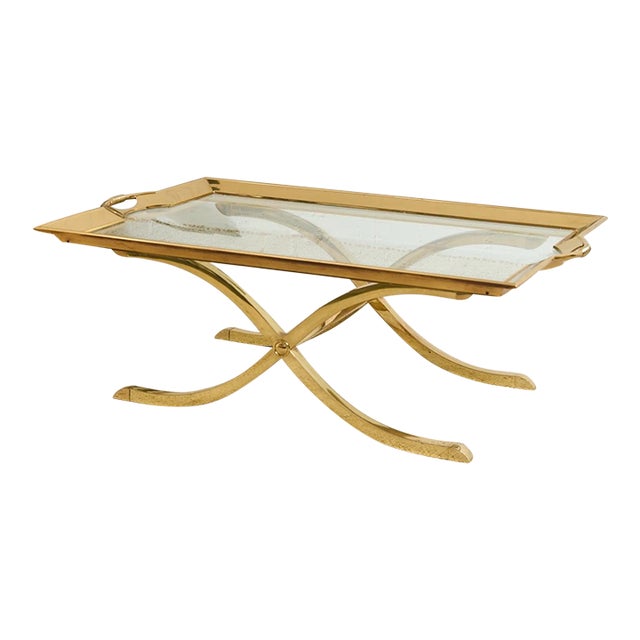 Mid 20th Century Estate Size Polished Brass Cocktail Coffee Table Styled After La Barge Hollywood Regency For Sale