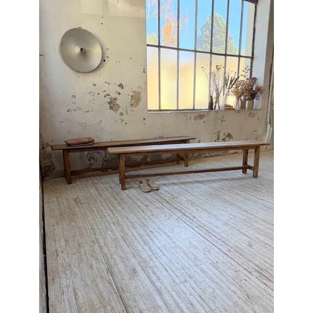 1970s Vintage Rustic Farmhouse Benches in Oak, 1970s, Set of 2 For Sale - Image 5 of 18