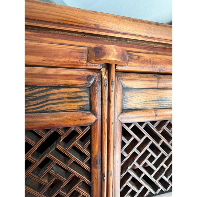 Late 19th Century Antique Chinese Kitchen Cabinet, Late 19th Century, Intricate Latticework For Sale - Image 5 of 8