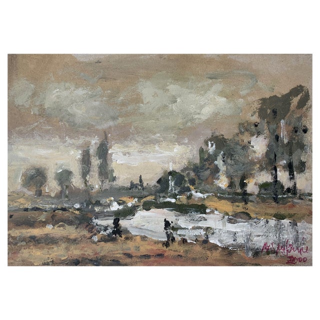 Magdalena Spasowicz, River Landscape, 1994, Oil on Cardboard For Sale