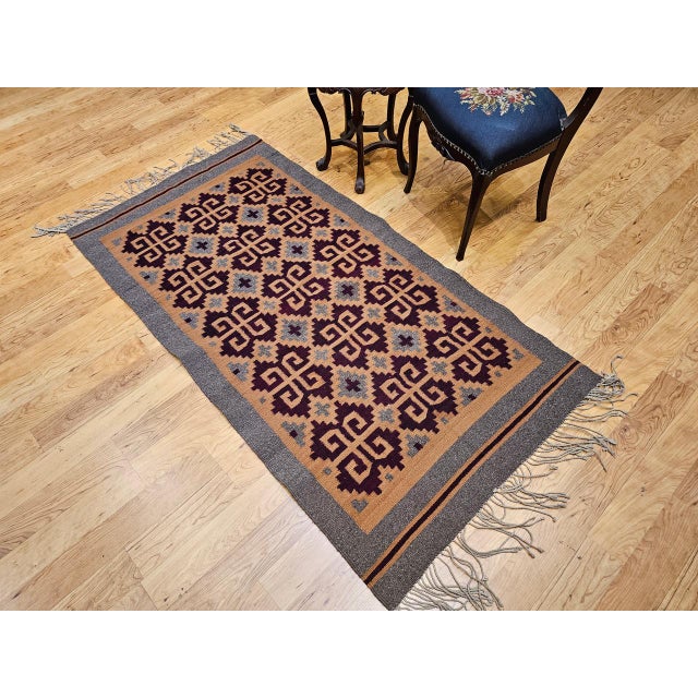 Vintage Native American Navajo Rug, Handwoven Wool, Allover Geometric Pattern, 3x6 For Sale - Image 9 of 13