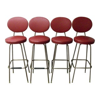 Mid Century Retro Red Swivel Stools- Set of 4 For Sale